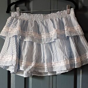 wild fable Light Blue and White Striped Ruffle Skort